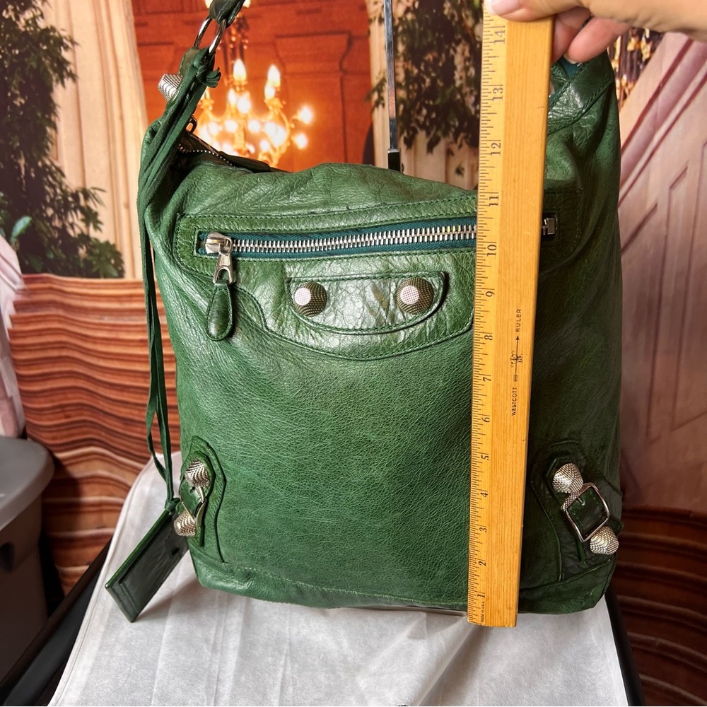 Balenciaga Motocross Classic Day Hobo Leather Bag, Authentic, Studded, Large 💚 - Picture 13 of 16